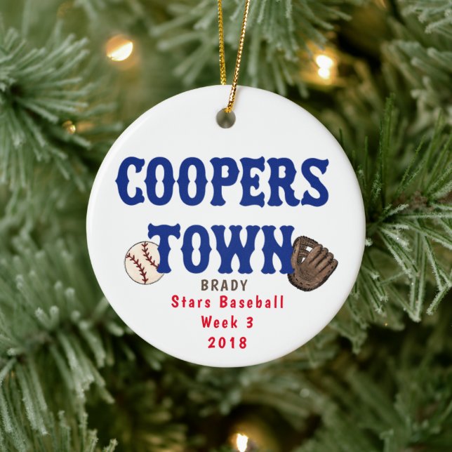 Cooperstown NY Baseball Custom Fun Facts Ball Mitt Ceramic Ornament (Tree)