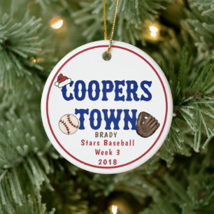 Cooperstown NY Baseball Custom Fun Facts Santa Hat Ceramic Ornament