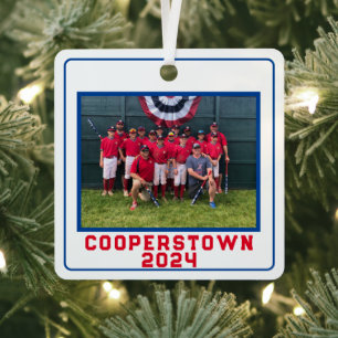 Cooperstown NY Baseball Custom Year Team Fun Facts Metal Ornament