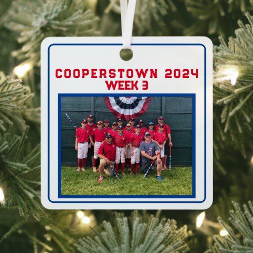 Cooperstown NY Baseball Custom Year Week Fun Facts Metal Ornament