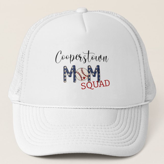 Cooperstown NY Baseball Mom Squad Sports Mom Team Trucker Hat (Front)