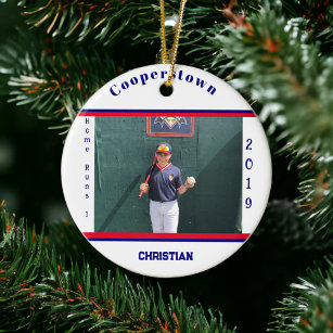 Cooperstown NY Baseball Photo Home Run Fun Facts Ceramic Ornament
