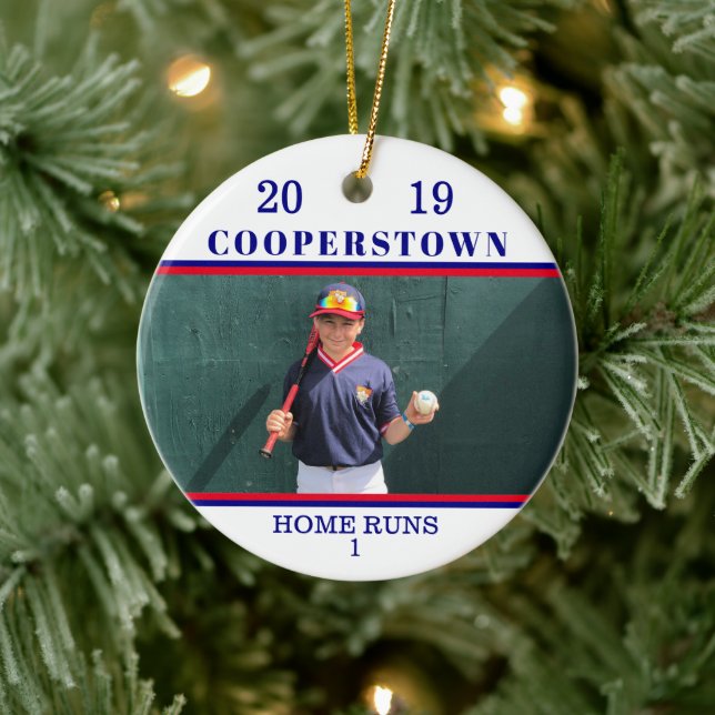Cooperstown NY Baseball Photo Home Run Fun Facts Ceramic Ornament (Tree)