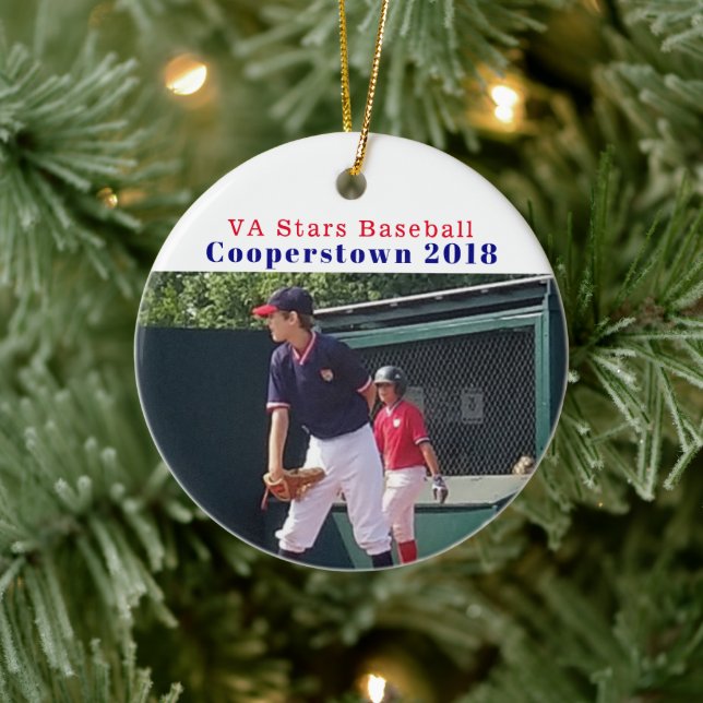 Cooperstown NY Baseball Player Photo Fun Memories Ceramic Ornament (Tree)