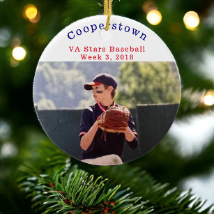 Cooperstown NY Baseball Player Photo Fun Week Ceramic Ornament