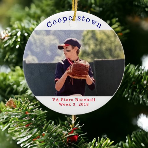 Cooperstown NY Baseball Player Photo Team Name Ceramic Ornament