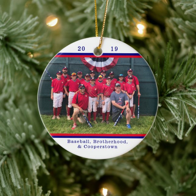 Cooperstown NY Baseball Team Photo Striped Facts Ceramic Ornament (Tree)