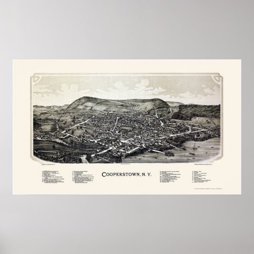 Cooperstown NY Panoramic Map _ 1890 Poster
