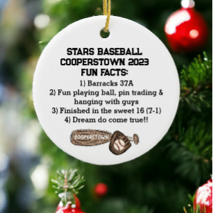 Cooperstown NY Travel Baseball Team Fun Facts Ceramic Ornament