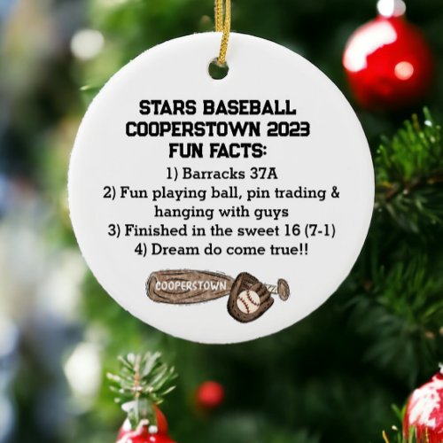 Cooperstown NY Travel Baseball Team Fun Facts Ceramic Ornament
