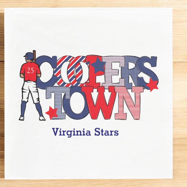 Cooperstown Patriotic Baseball Player Custom Team Napkins (Creator Uploaded)