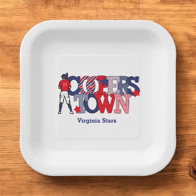 Cooperstown Patriotic Baseball Player Custom Team Paper Plates (Creator Uploaded)