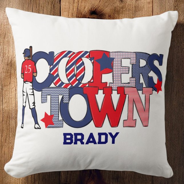 Cooperstown Patriotic Baseball Player’s Custom Throw Pillow (Creator Uploaded)