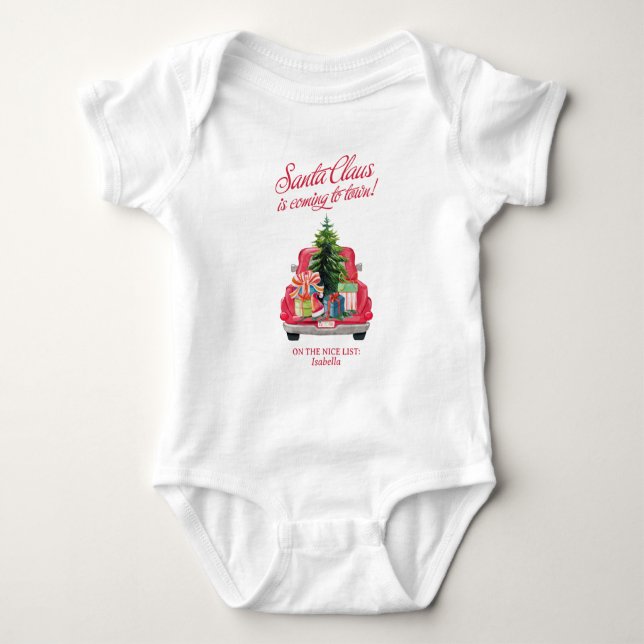 Coordinated Family Santa Claus is Coming to Town Baby Bodysuit (Front)
