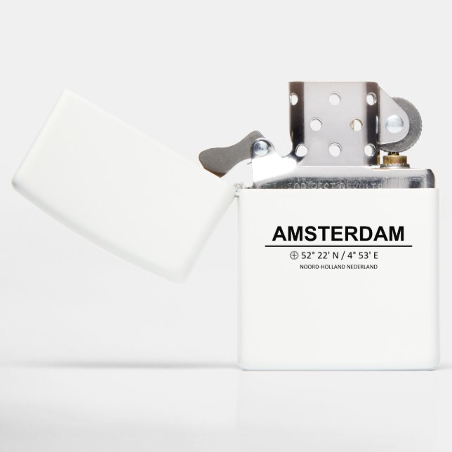 Coordinates Amsterdam Zippo Lighter (Opened)