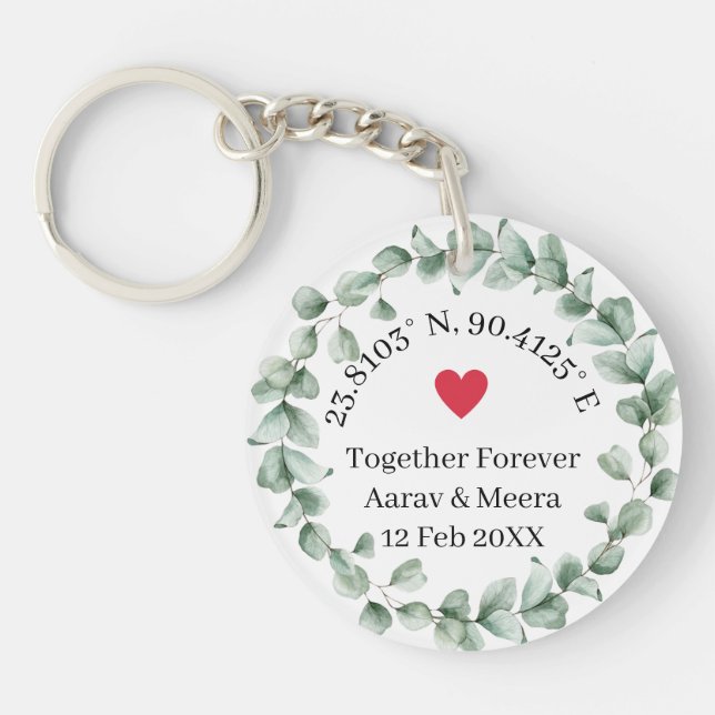 Coordinates of Love Botanical Wedding Favor Keychain (Front)