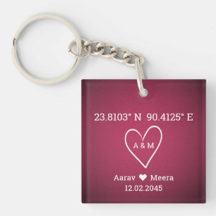 Coordinates of Love Luxury Wedding Favor Keychain