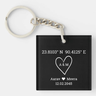 Coordinates of Love Wedding Favor Keychain