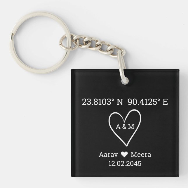 Coordinates of Love Wedding Favor  Keychain (Front)