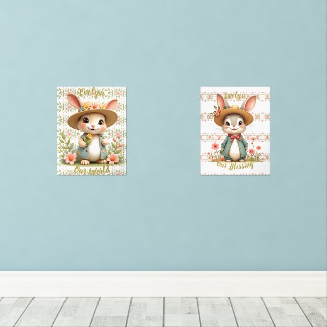 Coordinating Cute Bunny Nursery Print  Wall Art Sets (Wood Floor)