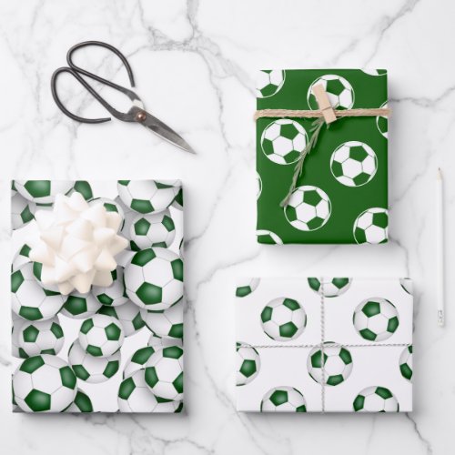 coordinating patterns set green soccer balls wrapping paper sheets