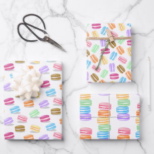coordinating set of macarons pattern wrapping paper sheets