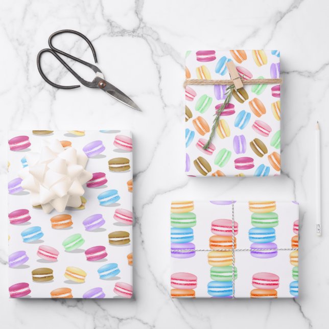 coordinating set of macarons pattern wrapping paper sheets (Front)