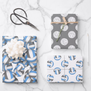 coordinating team colors lt blue gray volleyballs wrapping paper sheets