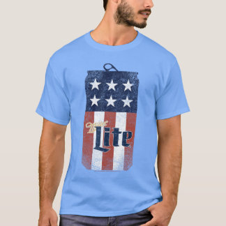 Coors Miller Lite Patriotic American Flag Can T-Shirt