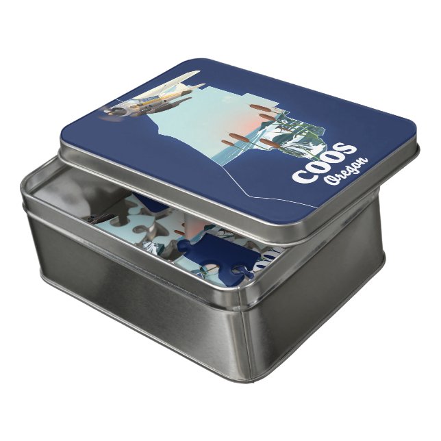  Coos Oregon Travel map Jigsaw Puzzle (Lid Open)