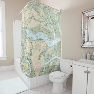 Coosaw and Broad Rivers Nautical Chart 11519 Shower Curtain