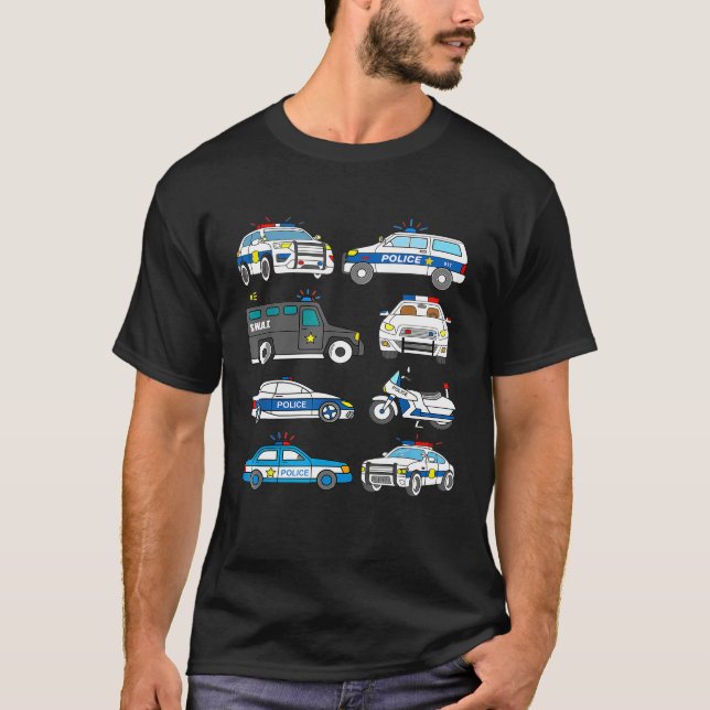 Cop Car Design Kids Toddler Police Vehicles SWAT T T-Shirt (Front)