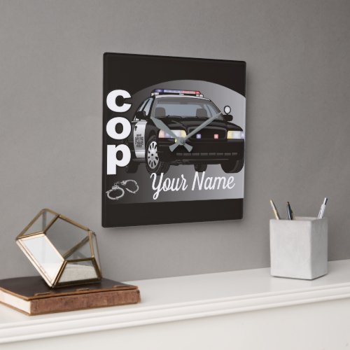 Cop Personalized Police Officer Square Wall Clock