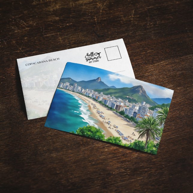 Copacabana Beach Rio Brazi Watercolor Postcard (Creator Uploaded)