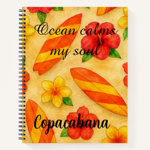 Copacabana Beach Watercolor Floral Tropical Notebook