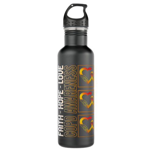 COPD Awareness Faith Hope Love Heart Ribbon Tee Lu Stainless Steel Water Bottle