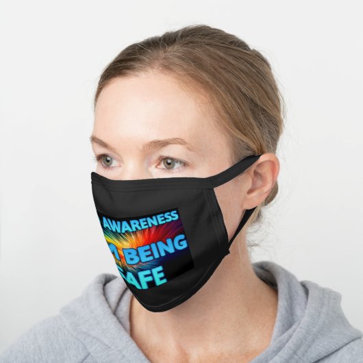 COPD AWARENESS I AM BEING SAFE BLACK COTTON FACE MASK (Angled)