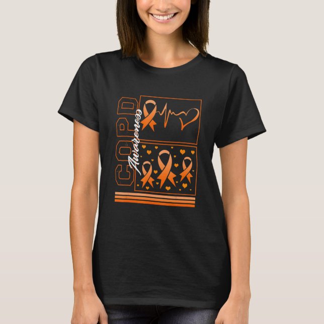 COPD Awareness Orange Heartbeat Ribbon Lung Diseas T-Shirt (Front)