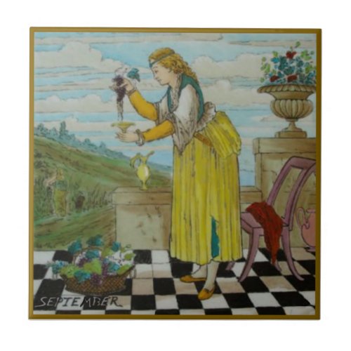 Copeland September Polychrome 1870s Repro  Ceramic Tile