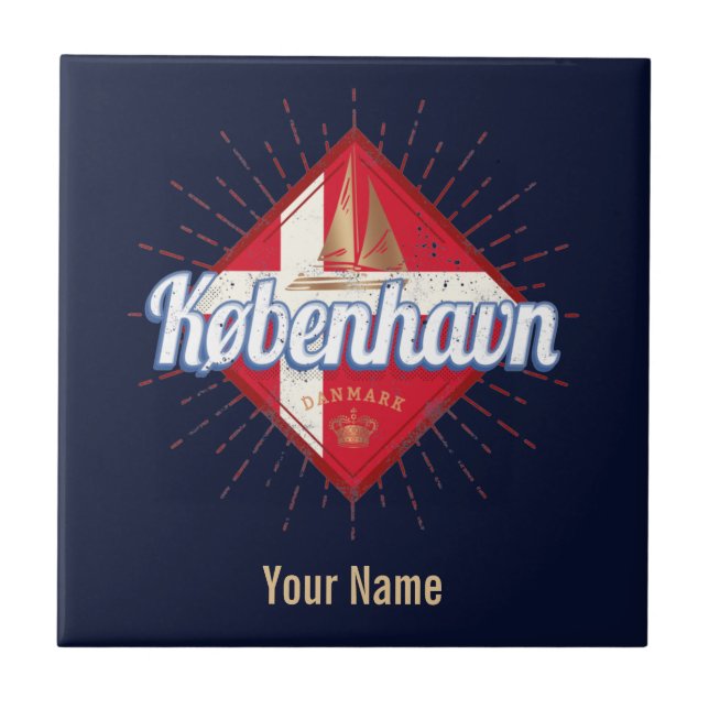 Copenhagen Capital Denmark Retro Sailing Ship Ceramic Tile (Front)