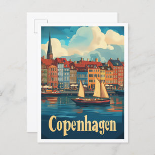 Copenhagen Denmark Art Vintage Travel Illustration Postcard