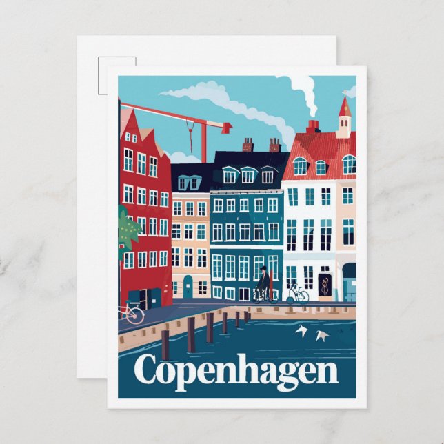 Copenhagen Denmark Art Vintage Travel Illustration Postcard (Front/Back)