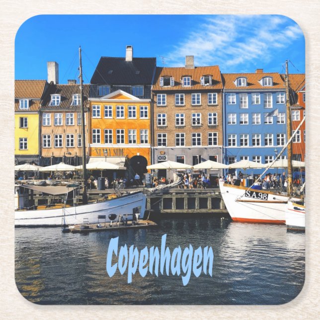 Copenhagen Denmark Capital Canal Homes Nyhavn Square Paper Coaster (Front)