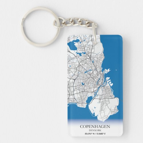 Copenhagen Denmark City Map Travel Simple Minimal Keychain