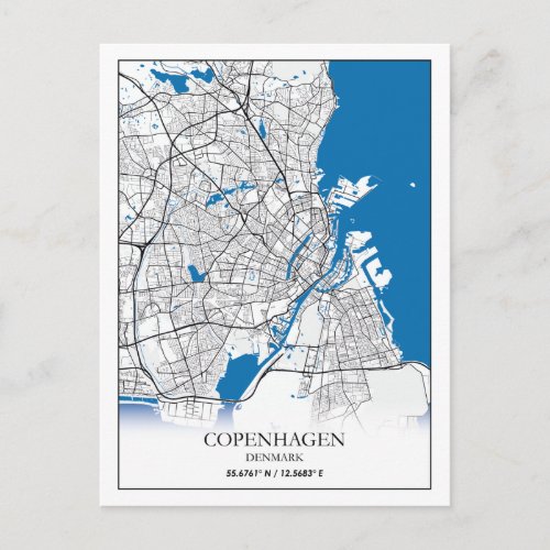 Copenhagen Denmark City Map Travel Simple Minimal Postcard