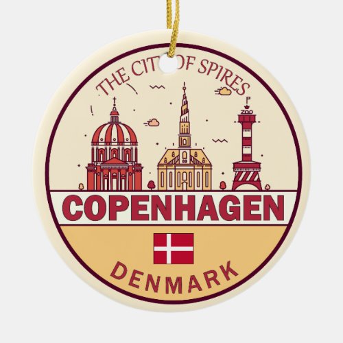 Copenhagen Denmark City Skyline Emblem Ceramic Ornament