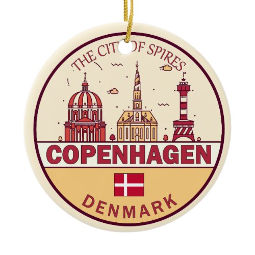 Copenhagen Denmark City Skyline Emblem Ceramic Ornament