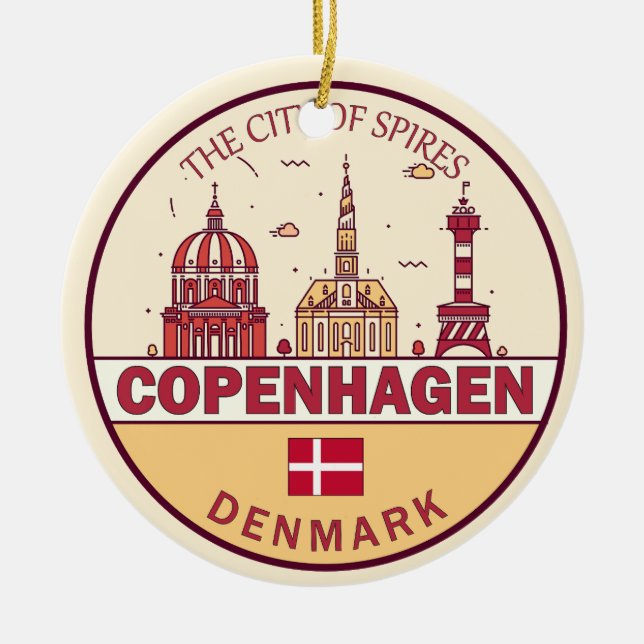Copenhagen Denmark City Skyline Emblem Ceramic Ornament (Front)