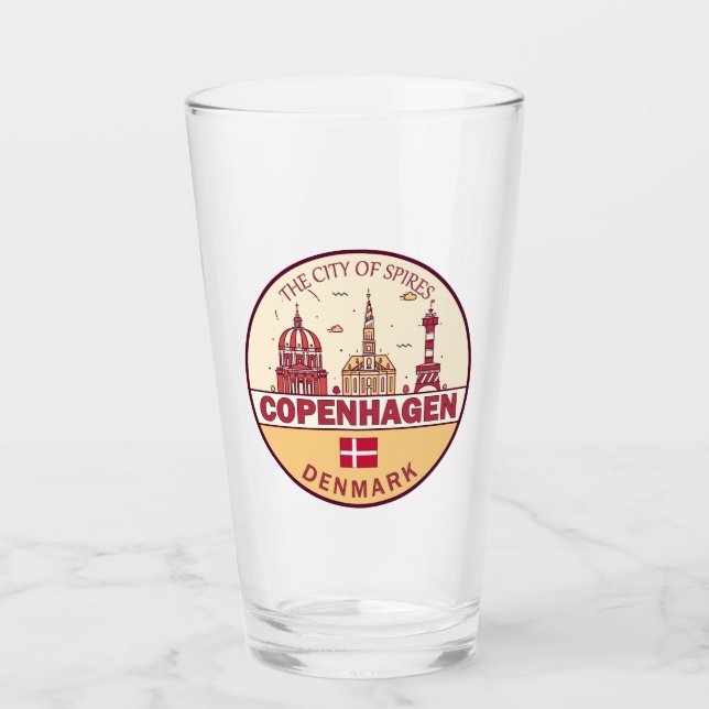 Copenhagen Denmark City Skyline Emblem Glass (Front)