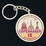 Copenhagen Denmark City Skyline Emblem Keychain<br><div class="desc">Copenhagen minimalist,  colorful art design featuring monuments and landmarks of the city in Denmark.</div>